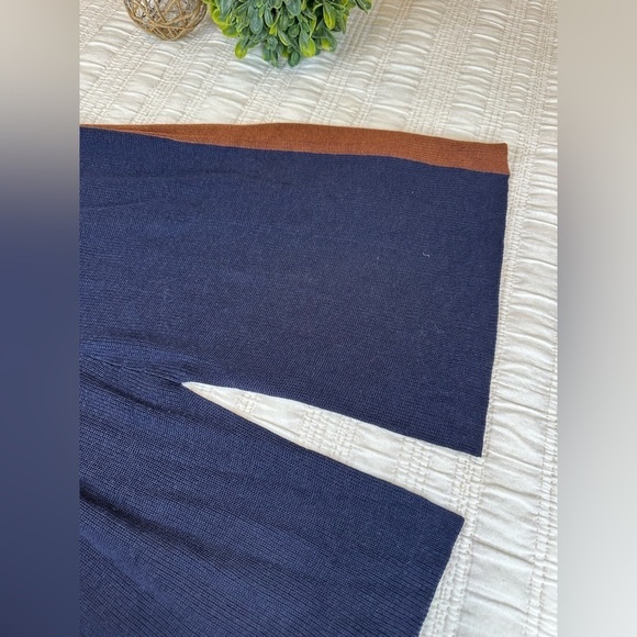 Eileen Fisher Long Open Front Sweater Cardigan in Navy and Brown Size Medium - Picture 7 of 8